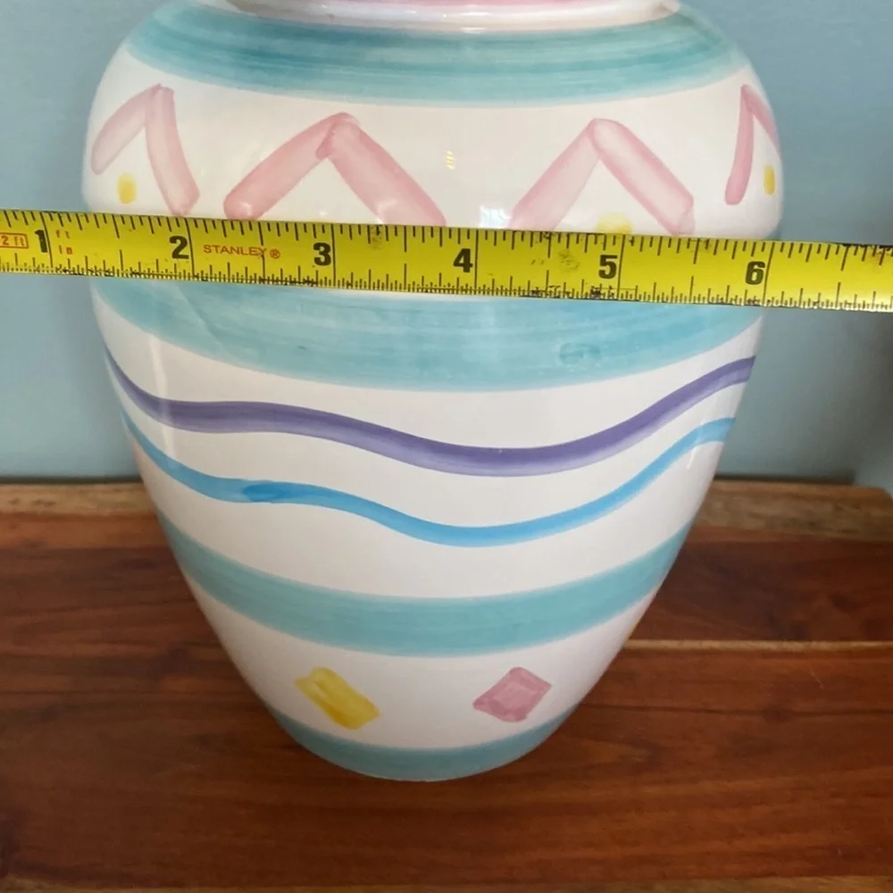 VTG Pier 1 Imports Abstract Vase from Italy White pink Blue Green & Yellow 90’s